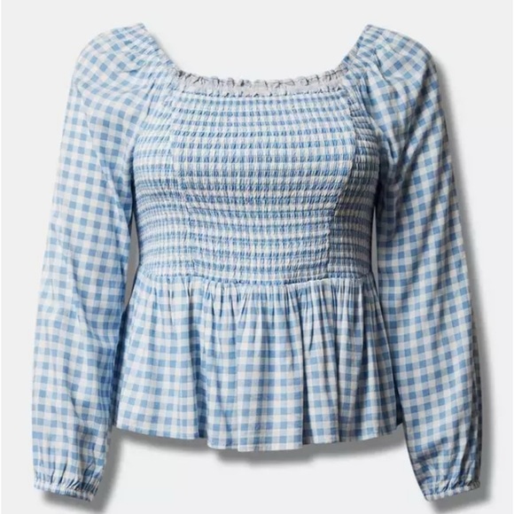 Rayon Slub Smocked Bodice Long Sleeve Crop Blouse Top Size 3X 22-24 - Picture 5 of 6